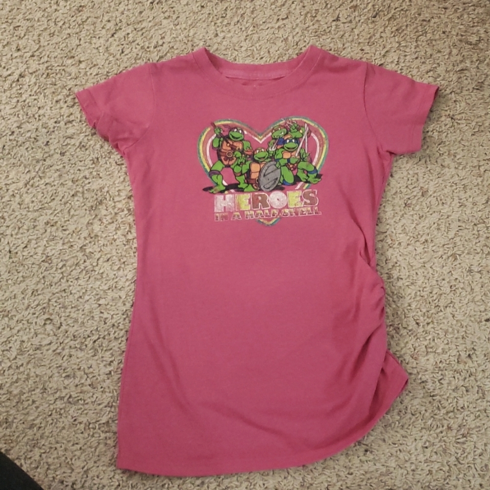 Pink Teenage Mutant Ninja Turtle Youth Tee Size M - gathered on the right side.